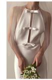 Niulatu Sheath Scoop Neckline Satin White Wedding Dress With Bowknot HZ1110