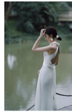 Niulatu Sheath Halter Satin White Backless Wedding Dresses HZ1110