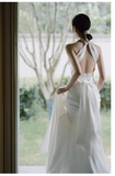 Niulatu Sheath Halter Satin White Backless Wedding Dresses HZ1110