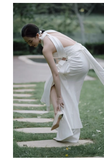 Niulatu Sheath Halter Satin White Backless Wedding Dresses HZ1110