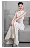 Niulatu Sheath Scoop Satin White Backless Wedding Dresses HZ1110