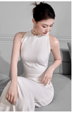 Niulatu Sheath Scoop Satin White Backless Wedding Dresses HZ1110