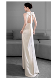 Niulatu Sheath Scoop Satin White Backless Wedding Dresses HZ1110