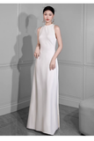 Niulatu Sheath Scoop Satin White Backless Wedding Dresses HZ1110