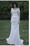Niulatu Mermaid Off The Shoulder White Long Wedding Dresses With Ribbon HZ1110