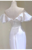 Niulatu Mermaid V Neckline White Long Wedding Dresses With Pearls HZ1110