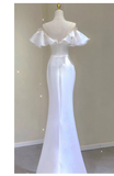 Niulatu Mermaid V Neckline White Long Wedding Dresses With Pearls HZ1110
