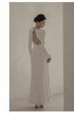 Niulatu Mermaid Scoop White Backless Satin Long Wedding Dresses HZ1110