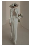 Niulatu Mermaid Scoop White Backless Satin Long Wedding Dresses HZ1110