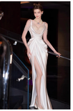 Niulatu Mermaid Straps White Pearls Slit Long Wedding Dresses HZ1110