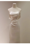 Niulatu Sheath Off The Shoulder Short Sleeves Satin Long Wedding Dresses HZ1110