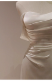 Niulatu Sheath Off The Shoulder Short Sleeves Satin Long Wedding Dresses HZ1110