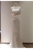 Niulatu Sheath Off The Shoulder Short Sleeves Satin Long Wedding Dresses HZ1110