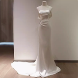 Niulatu Sheath Off The Shoulder Short Sleeves Satin Long Wedding Dresses HZ1110