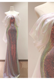 Niulatu Sheath Strapless Sequin Long Prom Dresses With Sleeves HZ1110