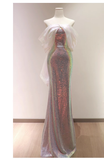 Niulatu Sheath Strapless Sequin Long Prom Dresses With Sleeves HZ1110