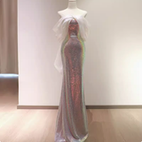 Niulatu Sheath Strapless Sequin Long Prom Dresses With Sleeves HZ1110