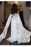 Niulatu A line Off The Shoulder Long Sleeves Satin Long Wedding Dresses With Cape HZ1110