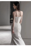 Niulatu A line Strapless Satin Long Wedding Dresses With Ruffles HZ1110