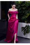 Niulatu Mermaid Off The Shoulder Hot Pink Long Prom Dresses Satin Birthday Outfits HZ1110