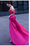 Niulatu Mermaid Off The Shoulder Hot Pink Long Prom Dresses Satin Birthday Outfits HZ1110