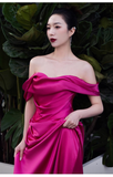 Niulatu Mermaid Off The Shoulder Hot Pink Long Prom Dresses Satin Birthday Outfits HZ1110