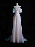 Niulatu A line Off The Shoulder Pink Long Prom Dresses Sequin Birthday Outfits HZ1110