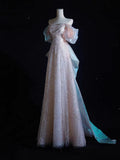 Niulatu A line Off The Shoulder Pink Long Prom Dresses Sequin Birthday Outfits HZ1110