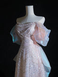 Niulatu A line Off The Shoulder Pink Long Prom Dresses Sequin Birthday Outfits HZ1110