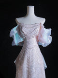 Niulatu A line Off The Shoulder Pink Long Prom Dresses Sequin Birthday Outfits HZ1110