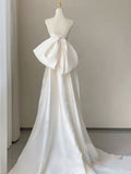 Niulatu Mermaid Sweetheart Satin Long Wedding Dresses With Bow HZ1110