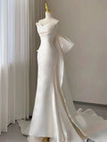 Niulatu Mermaid Sweetheart Satin Long Wedding Dresses With Bow HZ1110