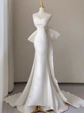 Niulatu Mermaid Sweetheart Satin Long Wedding Dresses With Bow HZ1110