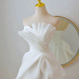 Niulatu A line Strapless Chiffon Long Wedding Dresses With Ruffles HZ1110