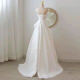 Niulatu A line Strapless Chiffon Long Wedding Dresses With Ruffles HZ1110