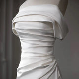 Niulatu Sheath Off The Shoulder Satin Long Wedding Dresses With Slit HZ1110