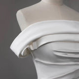 Niulatu Sheath Off The Shoulder Satin Long Wedding Dresses With Slit HZ1110