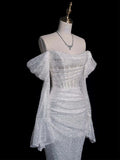 Niulatu Mermaid Off The Shoulder Long Sleeves Sequin Wedding Dresses With Ruffles HZ1110