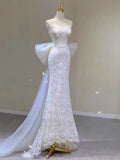 Niulatu Mermaid Sweetheart Lace Long Wedding Dresses With Bowknot HZ1110