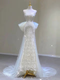 Niulatu Mermaid Sweetheart Lace Long Wedding Dresses With Bowknot HZ1110
