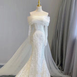 Niulatu Mermaid Off The Shoulder Long Sleeves Lace Wedding Dresses With Ribbon HZ1110