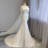 Niulatu Mermaid Off The Shoulder Long Sleeves Lace Wedding Dresses With Ribbon HZ1110