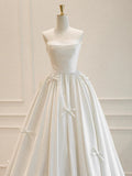 Niulatu Ball Gown Sweetheart Satin Long Wedding Dresses With Bowknots HZ1110