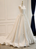 Niulatu Ball Gown Sweetheart Satin Long Wedding Dresses With Bowknots HZ1110