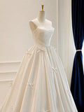 Niulatu Ball Gown Sweetheart Satin Long Wedding Dresses With Bowknots HZ1110