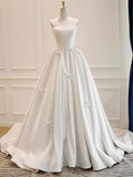 Niulatu Ball Gown Sweetheart Satin Long Wedding Dresses With Bowknots HZ1110