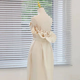 Niulatu Sheath Strapless Satin Ankle Length Wedding Dresses With Flowers HZ1110