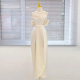 Niulatu Sheath Strapless Satin Ankle Length Wedding Dresses With Flowers HZ1110