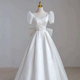 Niulatu Ball Gown Short Sleeves Floor Length Wedding Dresses With Bow HZ1110