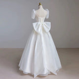 Niulatu Ball Gown Short Sleeves Floor Length Wedding Dresses With Bow HZ1110